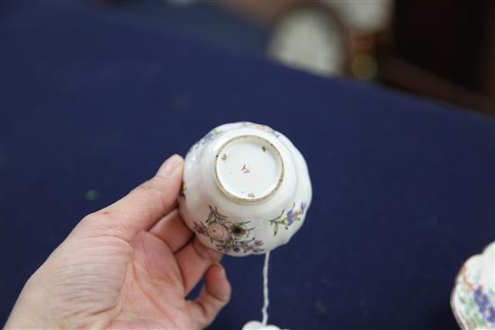 A Chelsea petal lobed tea bowl and saucer, c.1755, saucer 11cm